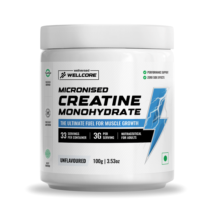 Wellcore - Micronised Creatine Monohydrate (100g, 33 Servings) | 100% Pure Creatine | Unflavored | Supports Athletic Performance and Power