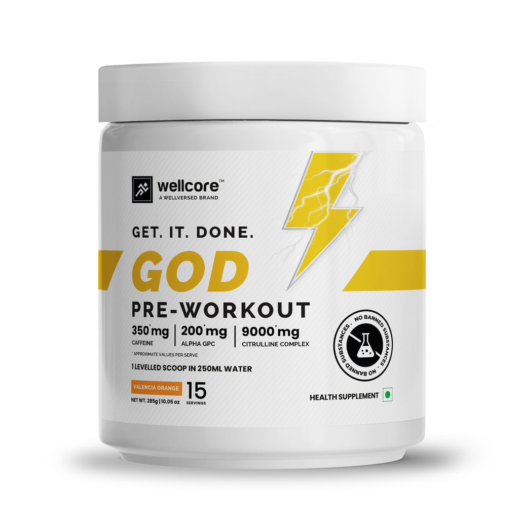 Wellcore - God Mode Pre Workout Supplement (285g, 15 Servings) | Not For Beginners & Intermediate Lifters | Valencia Orange | High Stim Pre Workout With Nootropics & Creatine