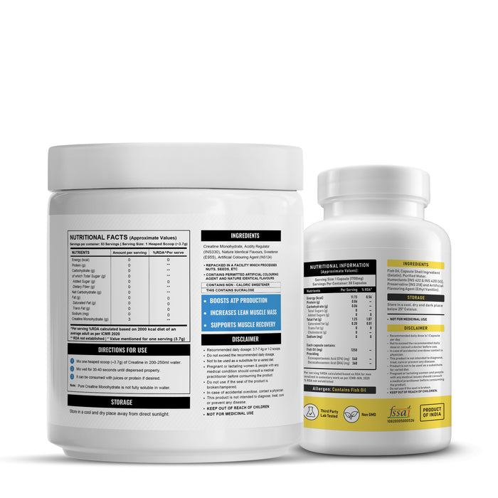 Wellcore Creatine Monohydrate (Fruit Fusion, 83 Servings) + YouWeFit Omega-3 Triple Strength Fish Oil (1250mg, 30 Capsules)