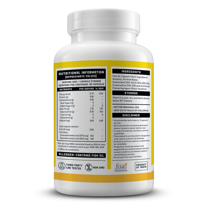 YouWeFit Omega-3 Fish Oil (90 Capsules), 1250mg