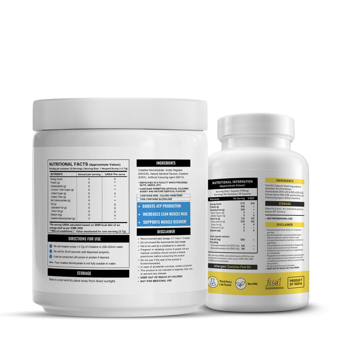 Wellcore Creatine Monohydrate (Tropical Tango, 83 Servings) + YouWeFit Omega-3 Triple Strength Fish Oil (1250mg, 30 Capsules)