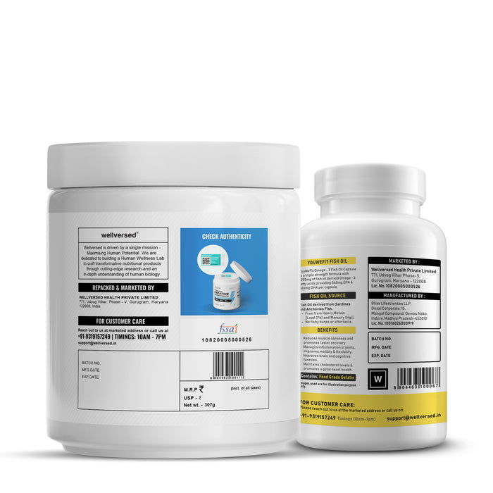 Wellcore Creatine Monohydrate (Fruit Fusion, 83 Servings) + YouWeFit Omega-3 Triple Strength Fish Oil (1250mg, 30 Capsules)