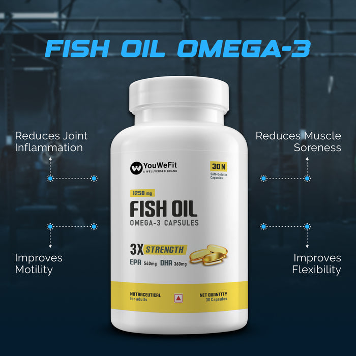 Wellcore Creatine Monohydrate (Fruit Fusion, 83 Servings) + YouWeFit Omega-3 Triple Strength Fish Oil (1250mg, 30 Capsules)