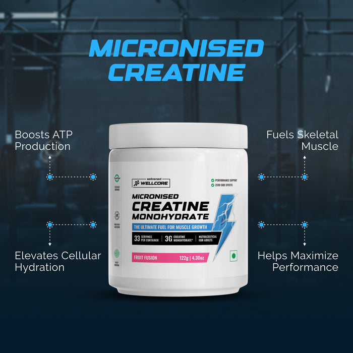 Wellcore Creatine Monohydrate (Fruit Fusion, 33 Servings) + YouWeFit Omega-3 Triple Strength Fish Oil (1250mg, 30 Capsules)