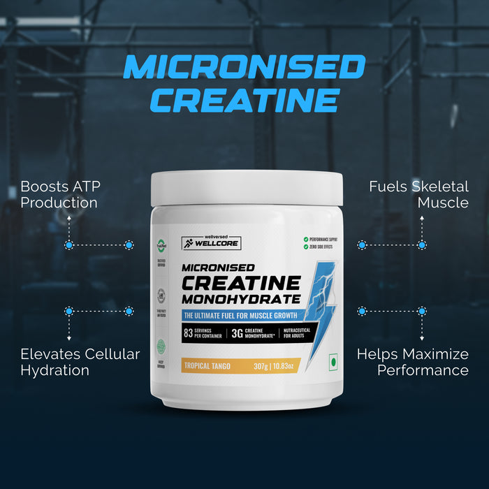 Wellcore Creatine Monohydrate (Tropical Tango, 83 Servings) + YouWeFit Omega-3 Triple Strength Fish Oil (1250mg, 30 Capsules)