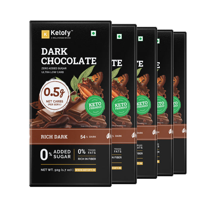 Ketofy - Dark Chocolate (5x50g) | Sugar Free | Rich Texture, Indulgent Taste | Vegan Chocolate Bar | Keto Chocolate | Chocolates for Kids & Adults