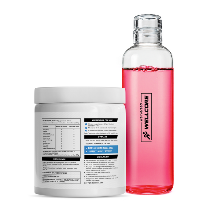 Wellcore - Micronised Creatine Monohydrate (83 Servings, Fruit Fusion) + Premium Glass Bottle