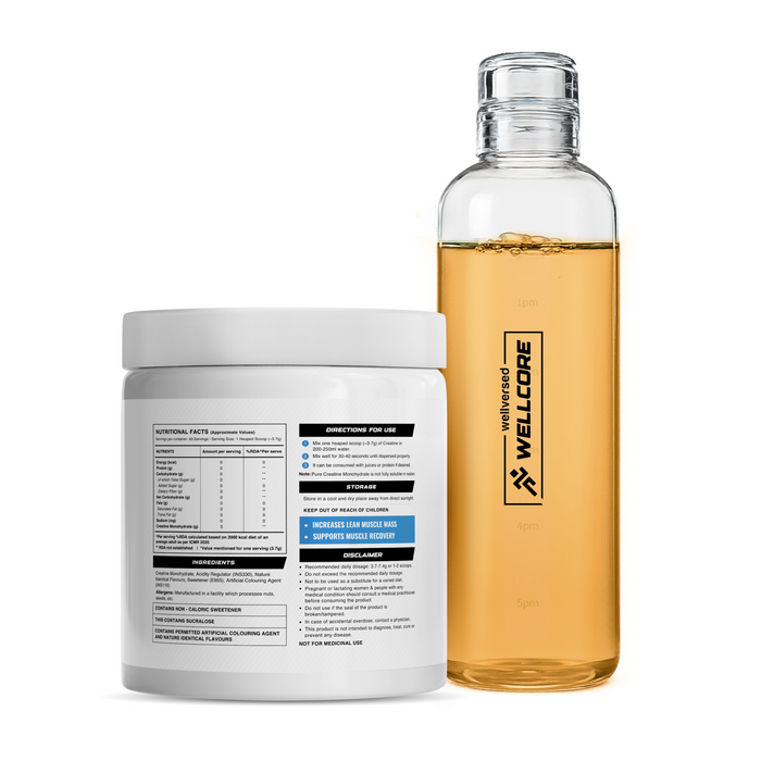 Wellcore - Micronised Creatine Monohydrate (83 Servings, Tropical Tango) + Premium Glass Bottle
