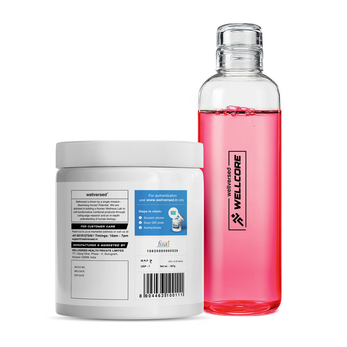 Wellcore - Micronised Creatine Monohydrate (83 Servings, Fruit Fusion) + Premium Glass Bottle