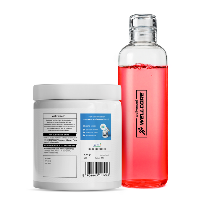 Wellcore - Micronised Creatine Monohydrate (83 Servings, Watermelon Wave ) + Premium Glass Bottle