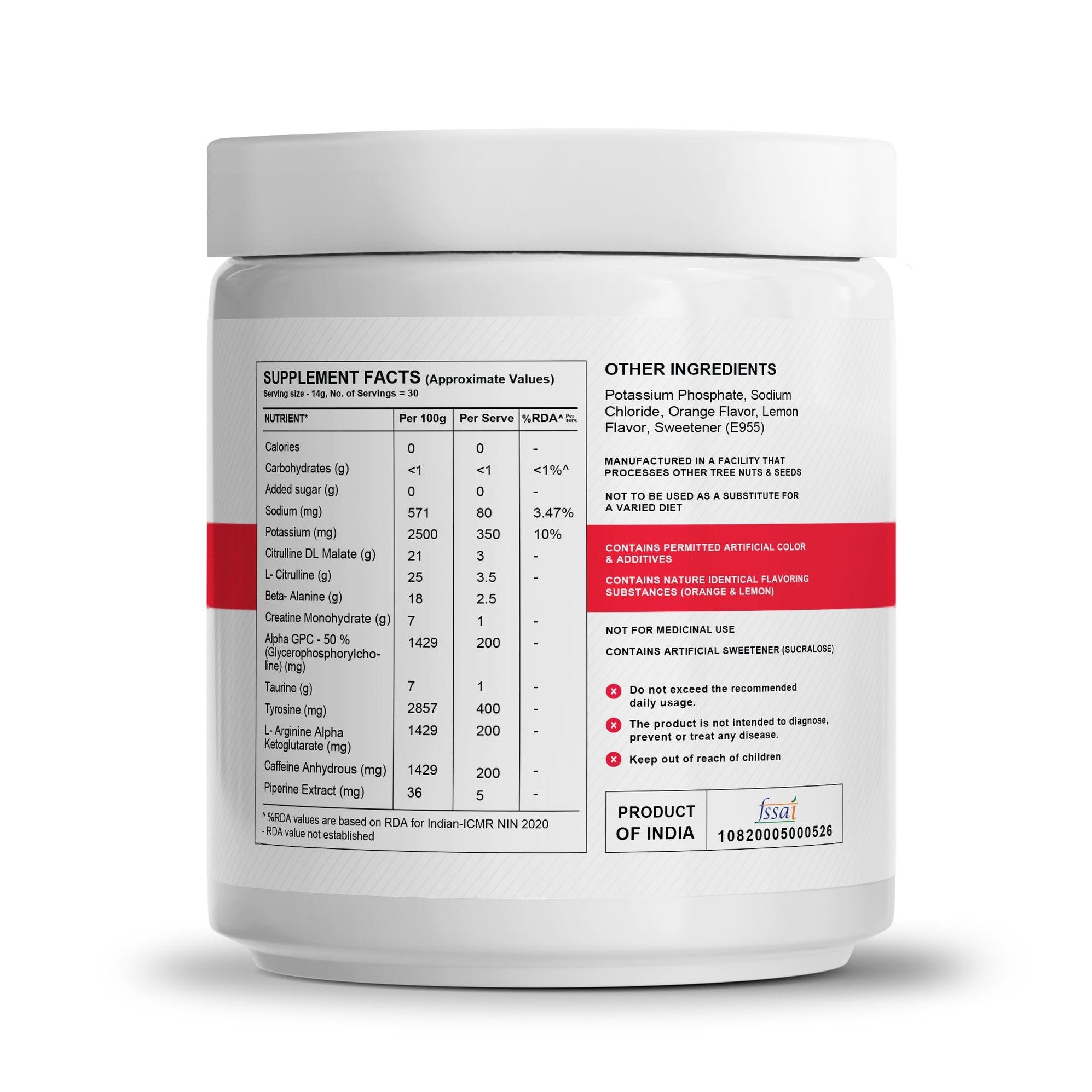 Wellcore Beast Mode Pre Workout Supplement (420g, 30 Servs) Valenc