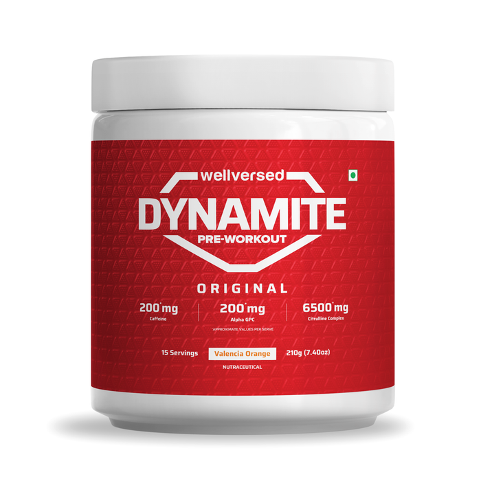Dynamite Pre-Workout (210g, 15 Servings) | Valencia Orange | Pre-Workout For Men & Women With 200mg Alpha GPC | 200mg Caffeine | 6500mg Citrulline Complex | 1000mg Creatine
