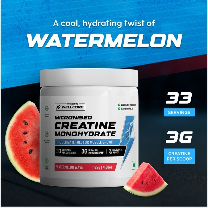 Wellcore - Pure Micronised Creatine Monohydrate | Watermelon Wave (122g, 33 servings)