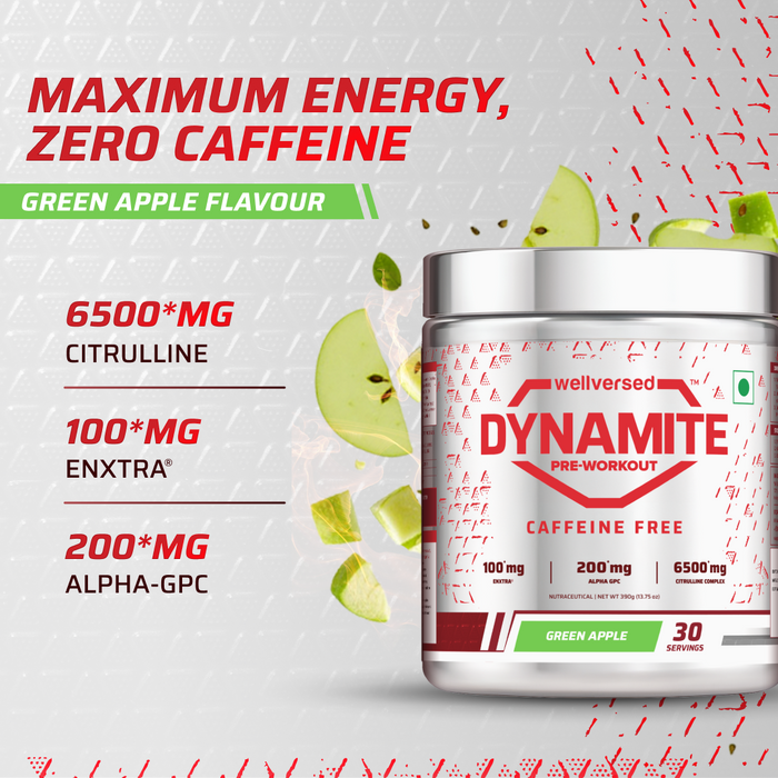 Dynamite Pre-Workout Caffeine Free (390g, 30 Servs) | Green Apple