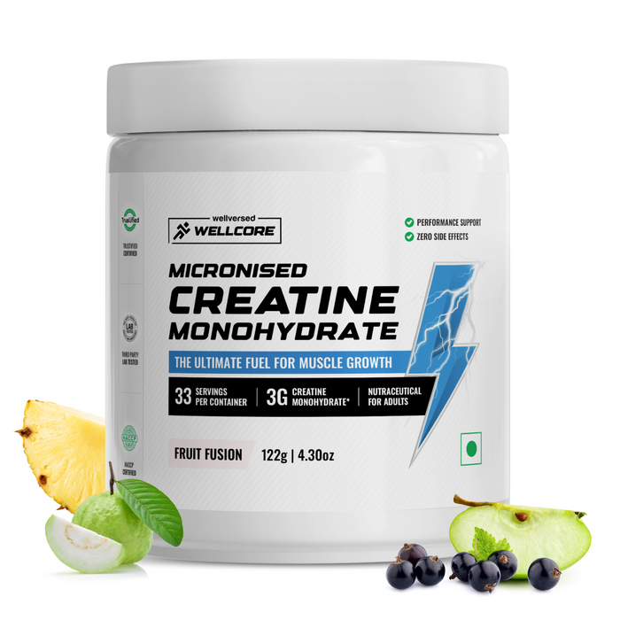 Wellcore - Pure Micronised Creatine Monohydrate (122g, 33 Servings) | Lab Tested | Fruit Fusion | Supports Athletic Performance and Power