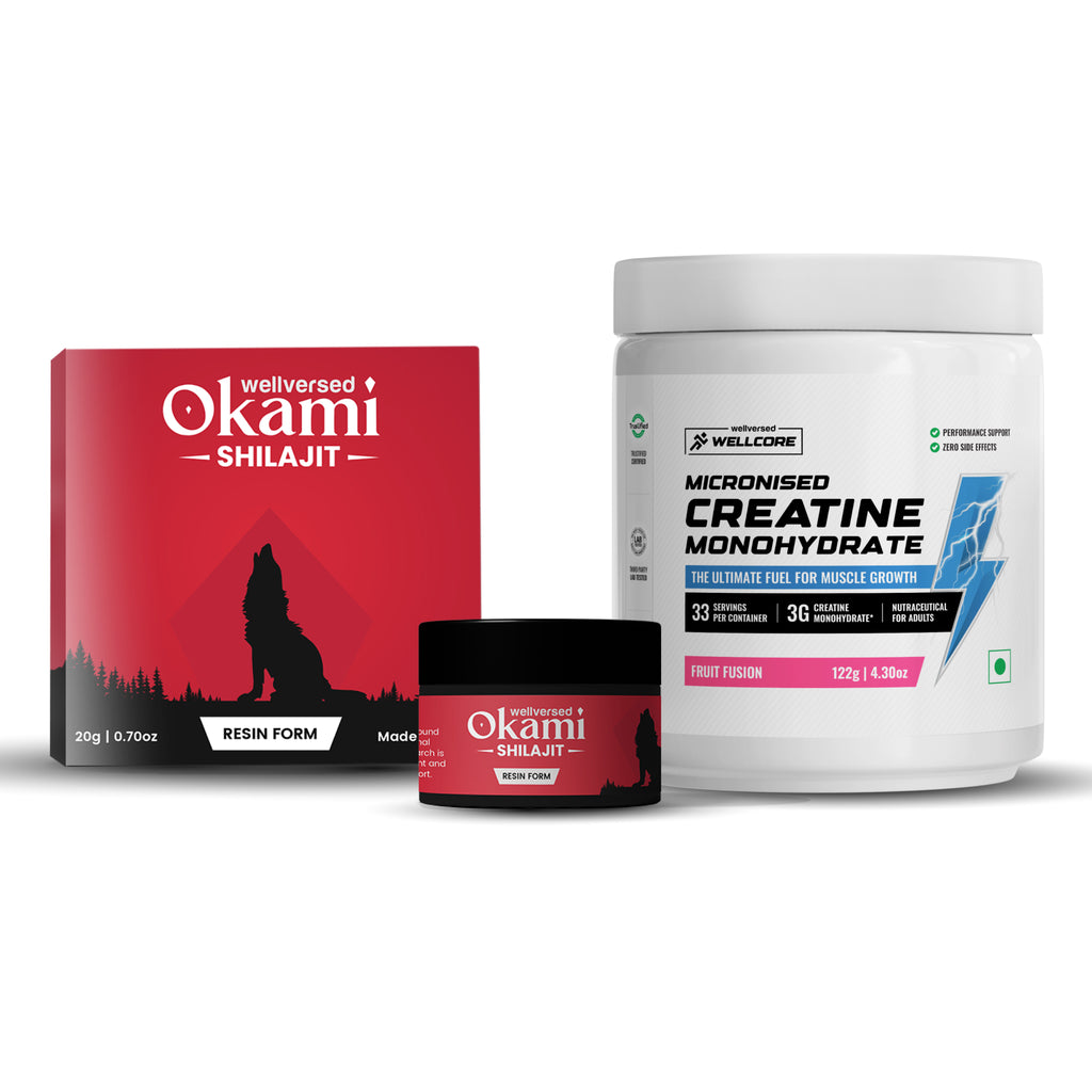 Wellcore Creatine (33 Servings, Fruit Fusion) + Okami Shilajit