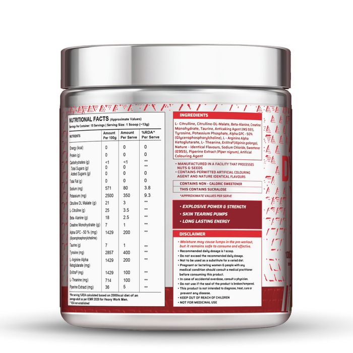 Dynamite Pre-Workout Caffeine Free (195g, 15 Servs) | Green Apple