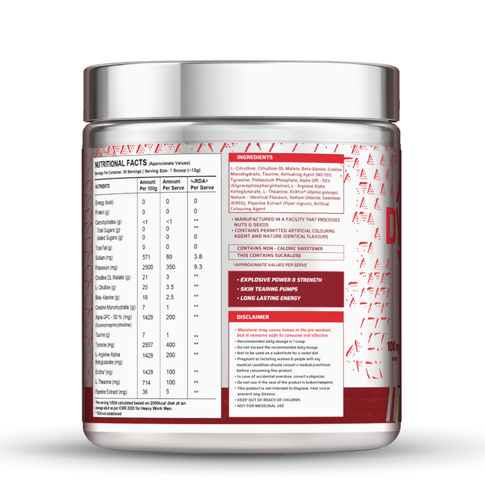 Dynamite Pre-Workout Caffeine Free (390g, 30 Servs) | Green Apple