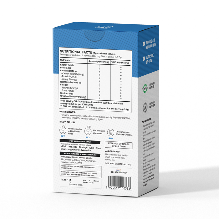 Wellcore - Pure Micronised Creatine Monohydrate | Kiwi Kick (6 Sachets)