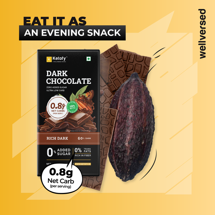 Ketofy - Dark Chocolate (26.5g) | Zero Sugar Dark Chocolate | Indulgent Taste | 0.3g Net Carbs/Serv. | Vegan Chocolate Bar | Keto Chocolate