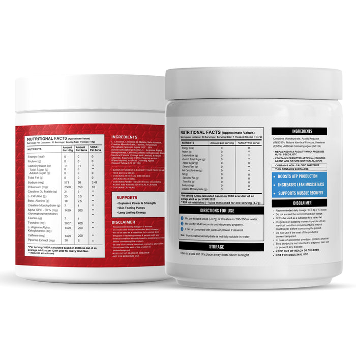 Wellcore Creatine Monohydrate Powder (307g, 83 Servings, Fruit Fusion) + Dynamite Pre-Workout Powder (210g,15 Servings, Valencia Orange)