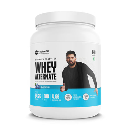 YouWeFit - Whey Alternate (1kg) | 24g Protein, 5g BCAA | No Bloating | Complete Amino Profile | Plant Protein | Faster Muscle Recovery | Blueberry Protein Shake