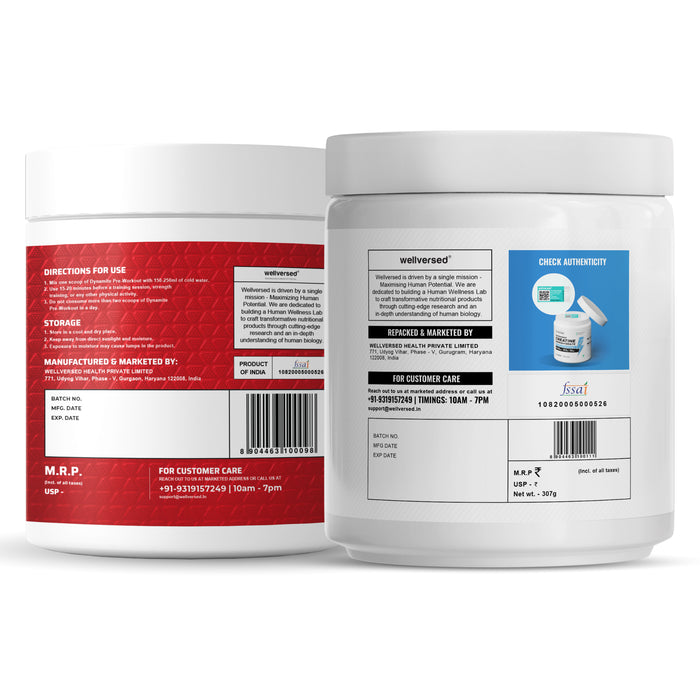 Wellcore Creatine Monohydrate Powder (307g, 83 Servings, Fruit Fusion) + Dynamite Pre-Workout Powder (210g,15 Servings, Valencia Orange)