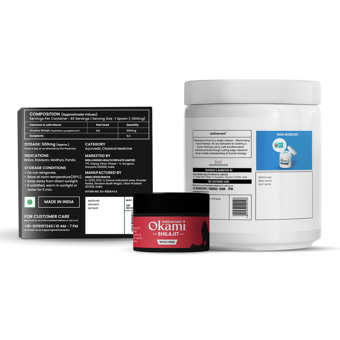 Wellcore Creatine (33 Servings, Tropical Tango) + Okami Shilajit Resin (20g) | Power & Stamina Booster | Lab Tested | For Men & Women