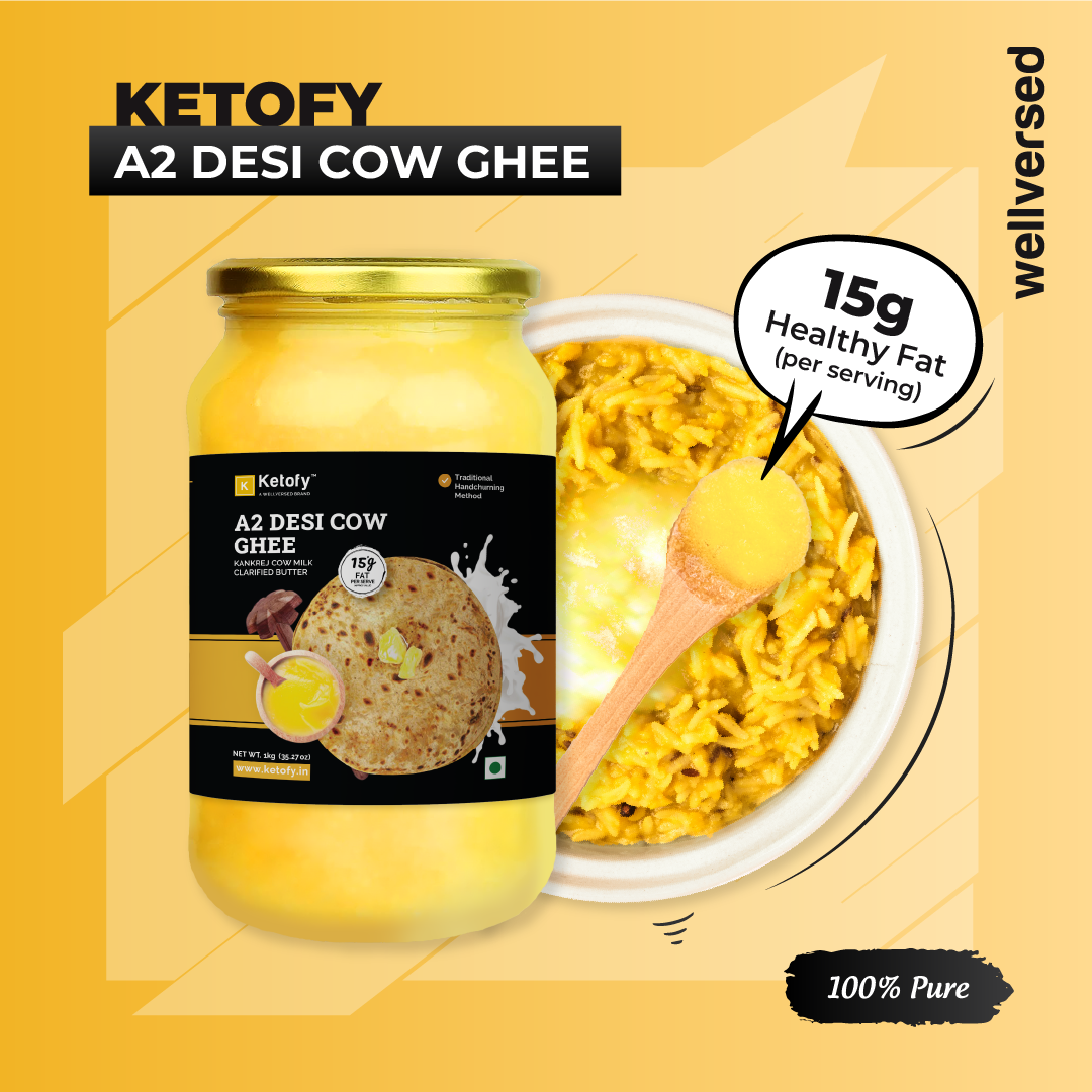Ketofy - A2 Desi Cow Ghee (1kg) | Traditional Bilona Method | Healthy and Pure | Easily Digestible | Healing and Nourishing A2 Kankrej Cow Desi Ghee
