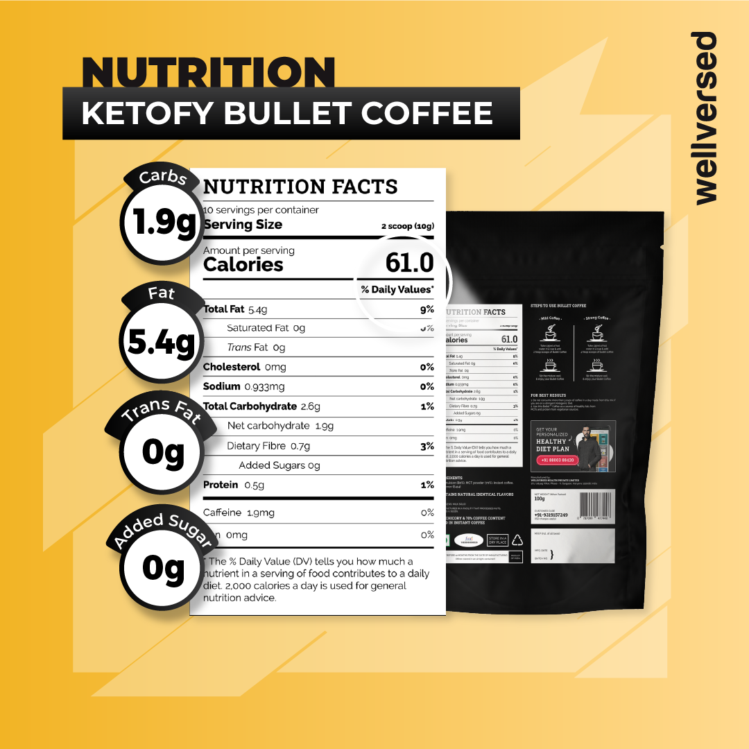 Ketofy - Bullet Coffee Mix (2*100g) | MCT Enriched Instant Soluble Coffee Beverage | MCT Keto Coffee Powder | Instant Keto Coffee Powder | Sugarfree