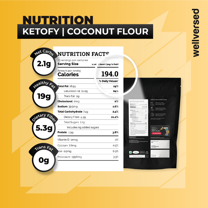 Ketofy - Coconut Flour (2*1kg) | 2.1g Net Carbs Per Serving | Gluten Free Atta | Easy to Use | Keto Coconut Flour for Baking & Making Flat Breads