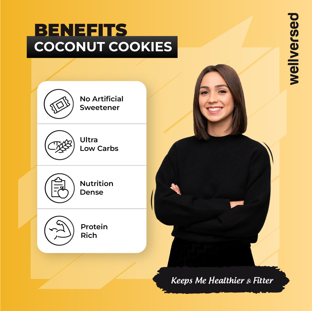 Ketofy - Coconut Cookies (2*200g) | Ultra Low Carbs | Zero Sugar & Gluten Free | For Weight Management | Tasty & Crunchy | Healthy Snacks | Keto Snacks