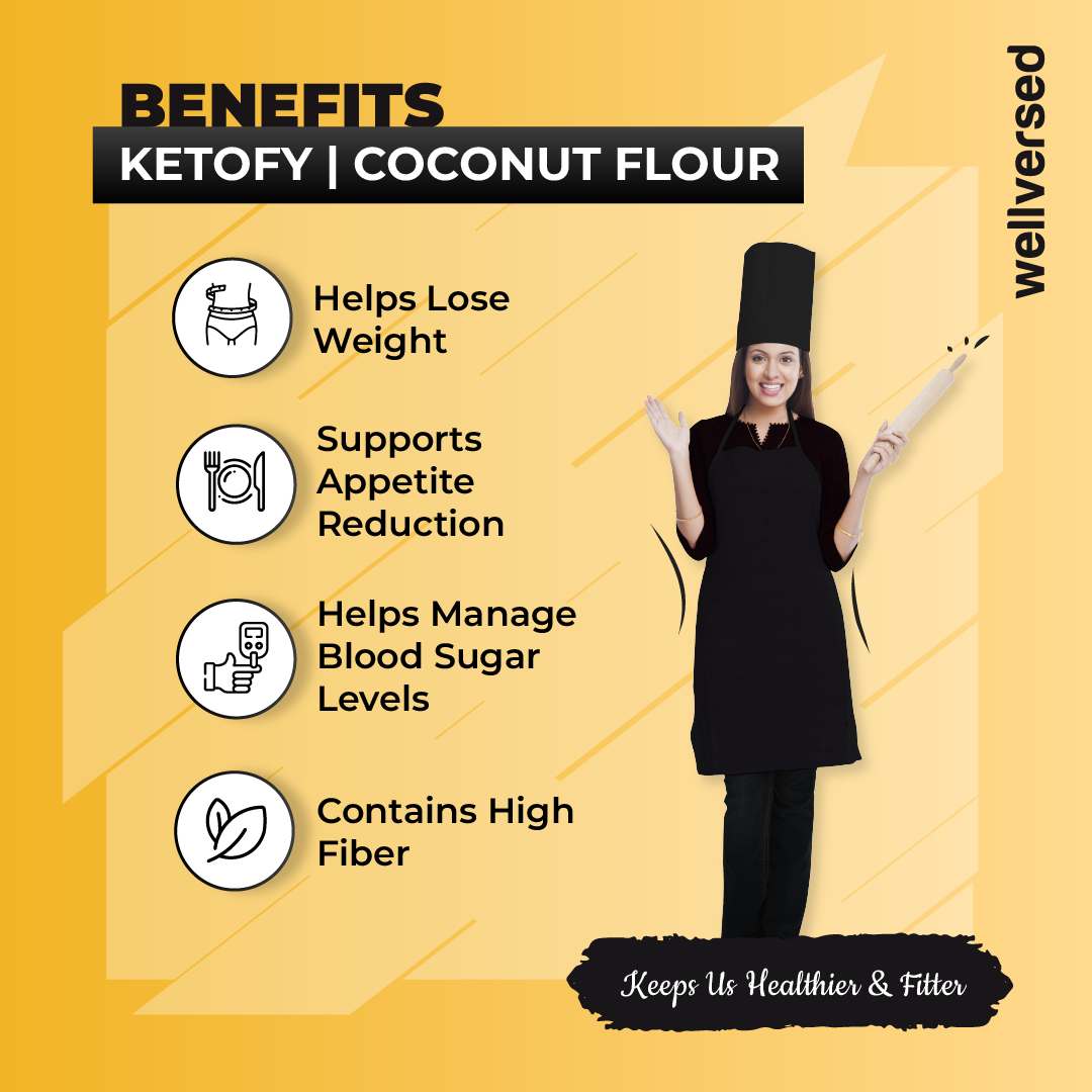 Ketofy - Coconut Flour (1kg) | 2.1g Net Carbs Per Serving | Gluten Free Atta | Easy to Use | Keto Coconut Flour for Baking & Making Flat Breads