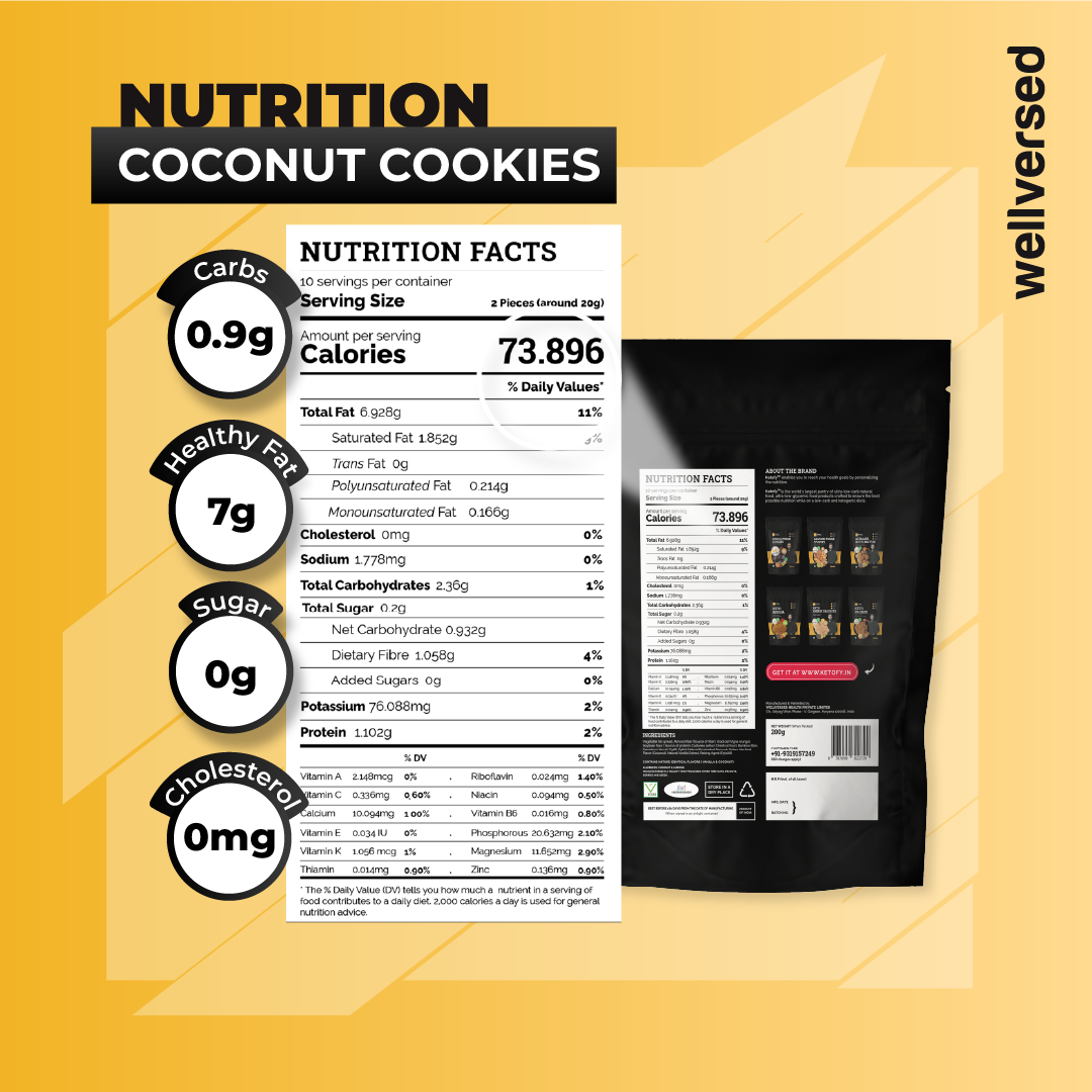 Ketofy - Coconut Cookies (200g) | Ultra Low Carbs | Zero Sugar & Gluten Free | For Weight Management | Tasty & Crunchy | Healthy Snacks | Keto Snacks