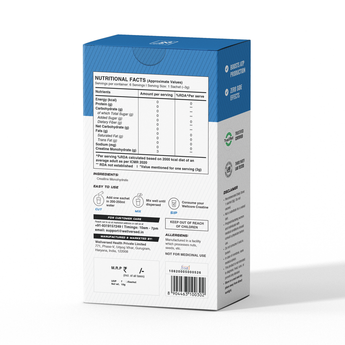 Wellcore - Pure Micronised Creatine Monohydrate | Unflavoured (6 Sachets)