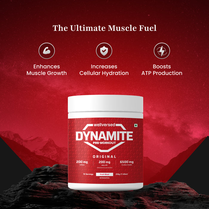 Dynamite Pre-Workout (210g, 15 Servings, Fruit Blast) + Okami Shilajit Resin (20g) | Energy & Stamina Booster | Lab Tested | For Men & Women