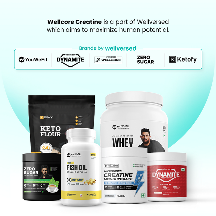 Wellcore Creatine Monohydrate Powder (307g, 83 Servings, Fruit Fusion) + Dynamite Pre-Workout Powder (210g,15 Servings, Valencia Orange)