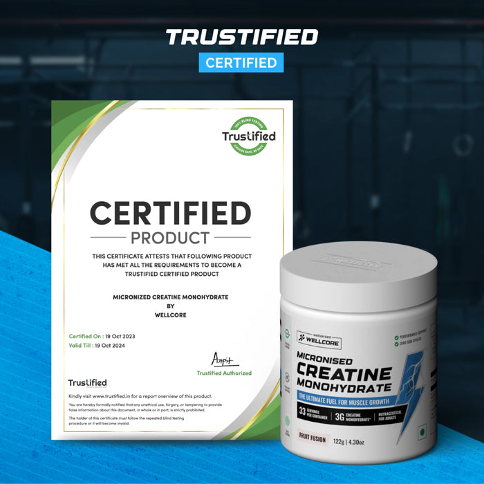 Wellcore - Pure Micronised Creatine Monohydrate (122g, 33 Servings) | Lab Tested | Fruit Fusion | Supports Athletic Performance and Power