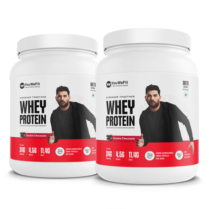 New & Improved -YouWeFit - Whey Protein (2X2lbs/ 907g) | 24g Protein, 4.5g BCAA | Easily Digestible | Protein Powder for Men and Women | Chocolate