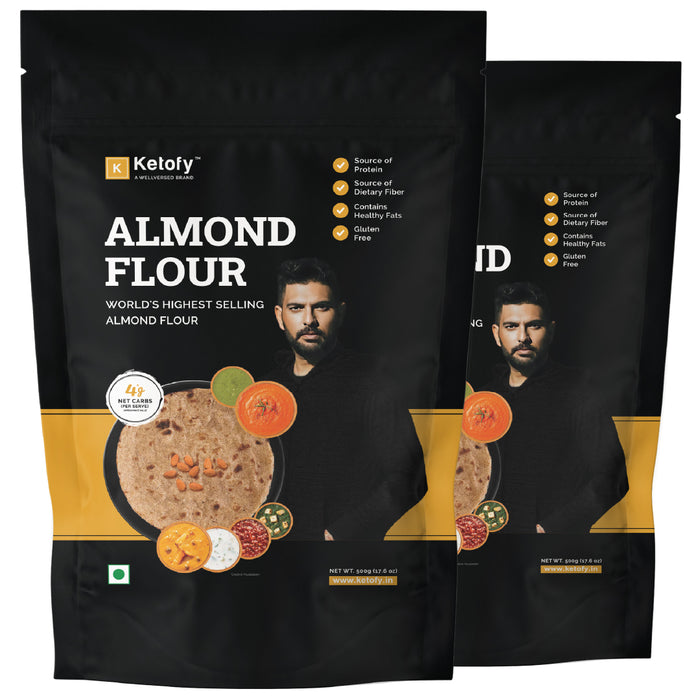 Ketofy - Almond Flour (500g) | Almond Powder with Skin | Adds Rich Texture and Taste to Baked Goods | 4g Net Carbs | Ultra Low GI & Gluten Free Atta